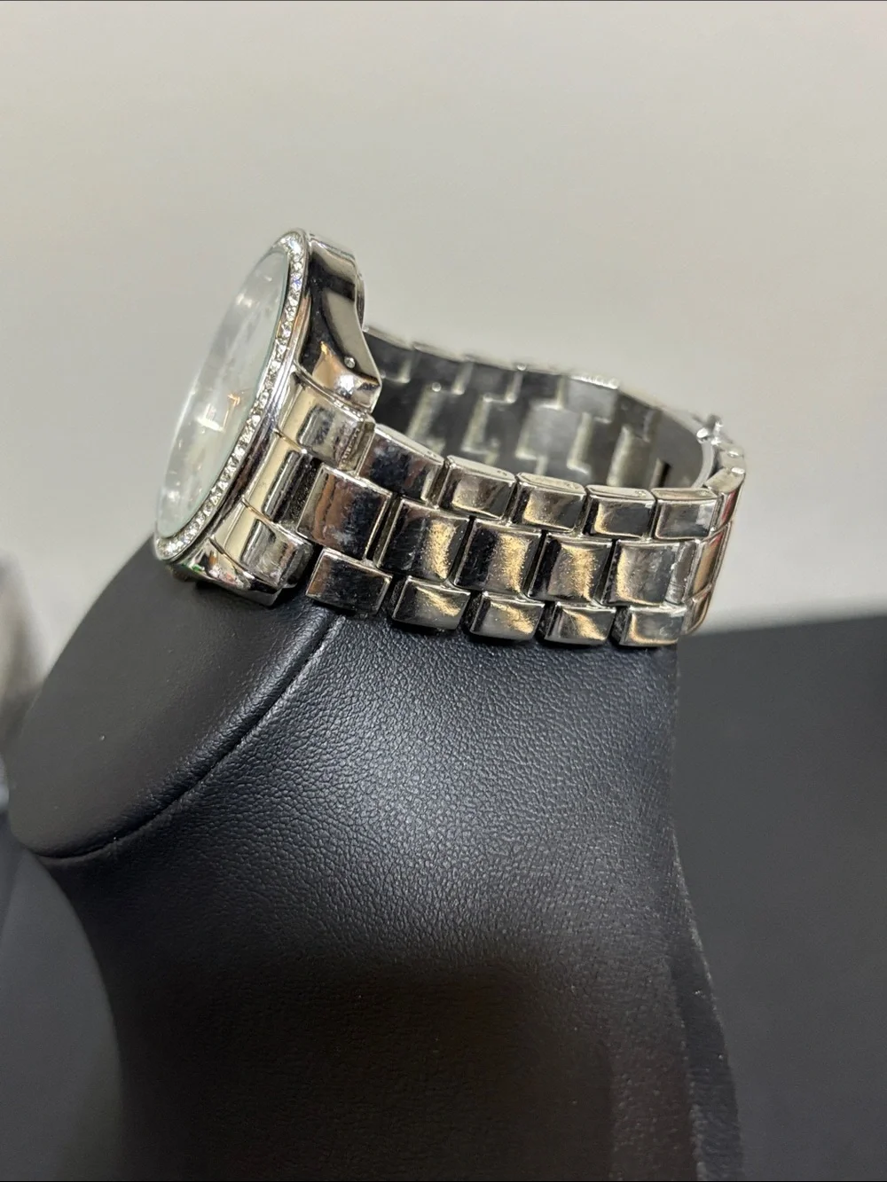 Chico’s Mother-of-Pearl Crystal Bezel Silver Watch Working Stainless Steel